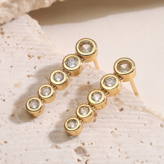 Bild von Großhandel Einfach Stilvoll Ohrring Ohrstecker, Klar Kubisches Zirkonia Bunt Messing, Frauen Geschenk Schmuckbedarf, 21mm x 5mm