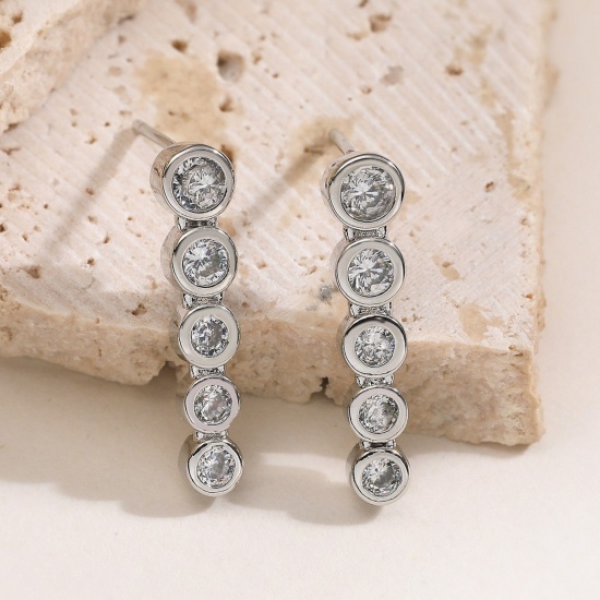 Bild von Großhandel Einfach Stilvoll Ohrring Ohrstecker, Klar Kubisches Zirkonia Bunt Messing, Frauen Geschenk Schmuckbedarf, 21mm x 5mm