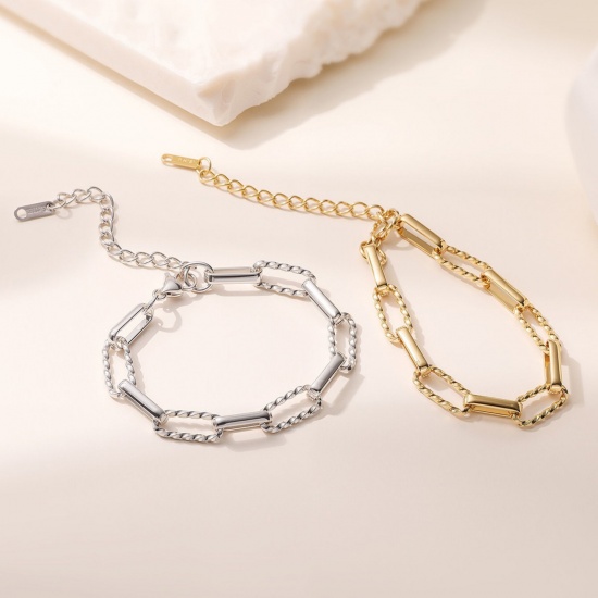 Image de Bracelets En Gros Multicolore en 304 Acier Inoxydable, Chaîne de Trombone Respectueux de la Nature, aux Femmes Exquis À la Mode Cadeau Fournitures de Bijoux 17cm + 5cm long, 1 Pièce