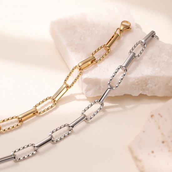Image de Bracelets En Gros Multicolore en 304 Acier Inoxydable, Chaîne de Trombone Respectueux de la Nature, aux Femmes Exquis À la Mode Cadeau Fournitures de Bijoux 17cm + 5cm long, 1 Pièce