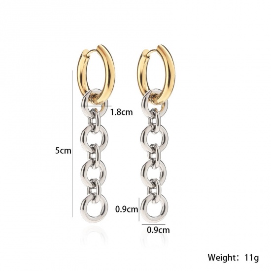 Picture of Wholesale Ins Style Stylish Tassel Earrings, Two Tone Silver Tone & 18K Gold Plated 304 Stainless Steel, Women's PVD Vacuum Plating Gift Jewelry Supply