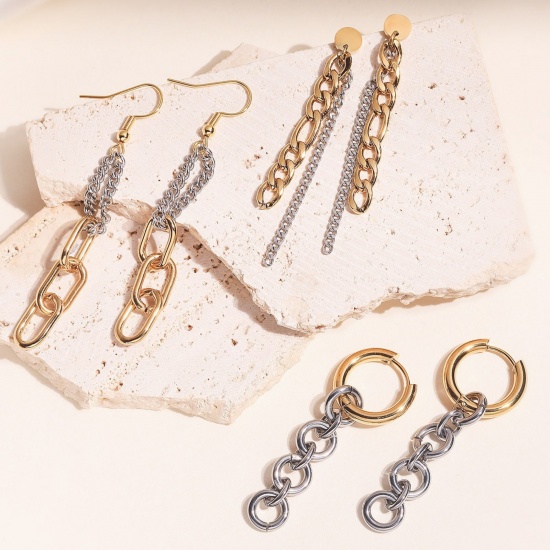 Picture of Wholesale Ins Style Stylish Tassel Earrings, Two Tone Silver Tone & 18K Gold Plated 304 Stainless Steel, Women's PVD Vacuum Plating Gift Jewelry Supply