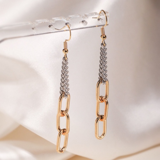 Picture of Wholesale Ins Style Stylish Tassel Earrings, Two Tone Silver Tone & 18K Gold Plated 304 Stainless Steel, Women's PVD Vacuum Plating Gift Jewelry Supply