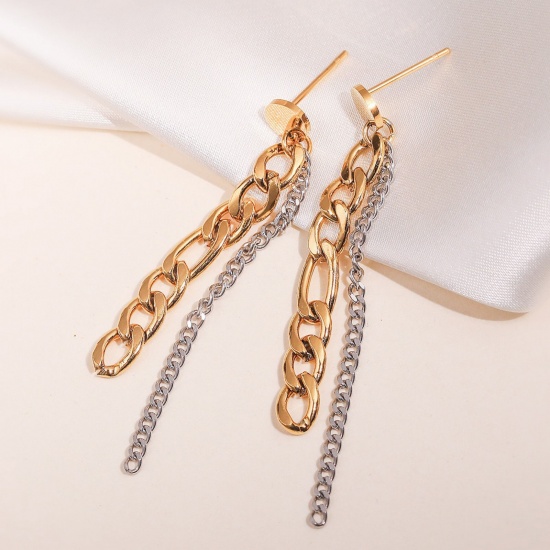 Picture of Wholesale Ins Style Stylish Tassel Earrings, Two Tone Silver Tone & 18K Gold Plated 304 Stainless Steel, Women's PVD Vacuum Plating Gift Jewelry Supply