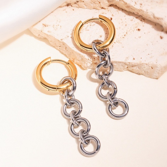 Picture of Wholesale Ins Style Stylish Tassel Earrings, Two Tone Silver Tone & 18K Gold Plated 304 Stainless Steel, Women's PVD Vacuum Plating Gift Jewelry Supply