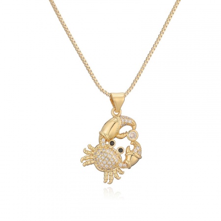 Immagine di Granchio Trasparente Circonio Cubico Collana con Ciondolo All'Ingrosso, Placcato Oro 18K Ottone Donne Gioielli Oceanici Elegante Regalo Gioielli Per Rivenditore, 45cm + 5cm Lunghezza, 1 Pz