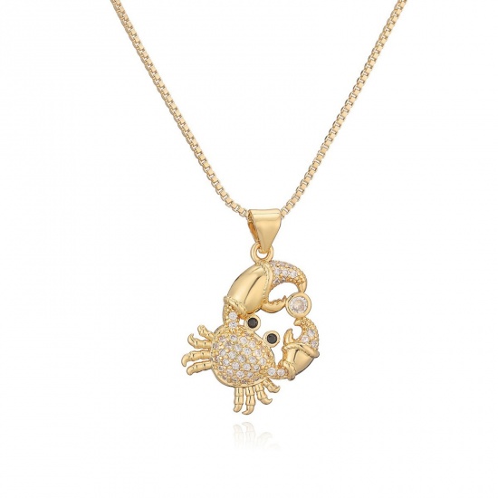 Picture of Wholesale Crab Animal Clear Cubic Zirconia Pendant Charm Necklace, 18K Gold Plated Brass Women's Ocean Jewelry Stylish Gift Jewelry For Retailer, 45cm(17.7") + 5cm(2") long