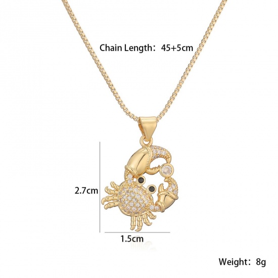 Picture of Wholesale Crab Animal Clear Cubic Zirconia Pendant Charm Necklace, 18K Gold Plated Brass Women's Ocean Jewelry Stylish Gift Jewelry For Retailer, 45cm(17.7") + 5cm(2") long