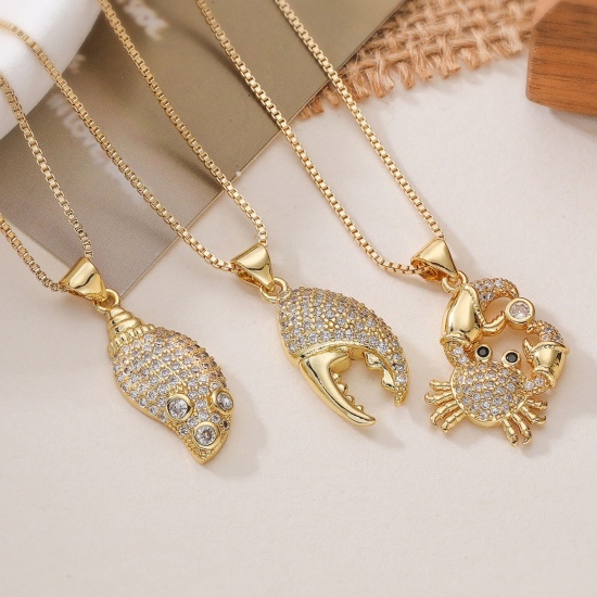 Picture of Wholesale Crab Animal Clear Cubic Zirconia Pendant Charm Necklace, 18K Gold Plated Brass Women's Ocean Jewelry Stylish Gift Jewelry For Retailer, 45cm(17.7") + 5cm(2") long