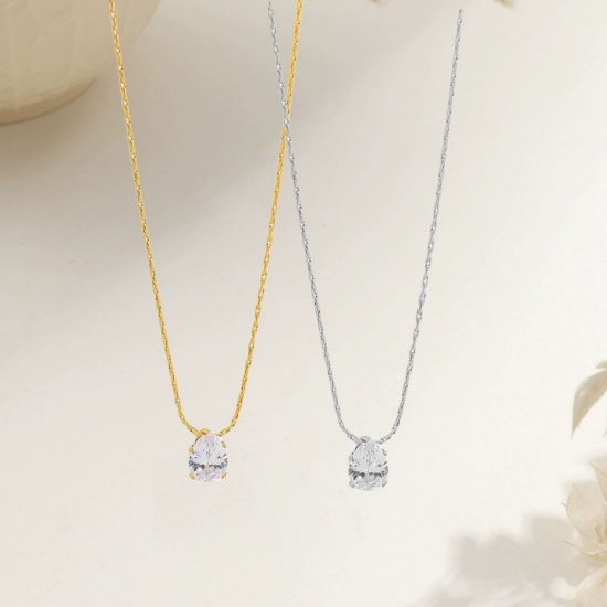 Picture of Wholesale Drop Clear Rhinestone Pendant Charm Necklace, Multicolor 304 Stainless Steel Women's Eco-friendly Exquisite Stylish Gift Jewelry For Retailer