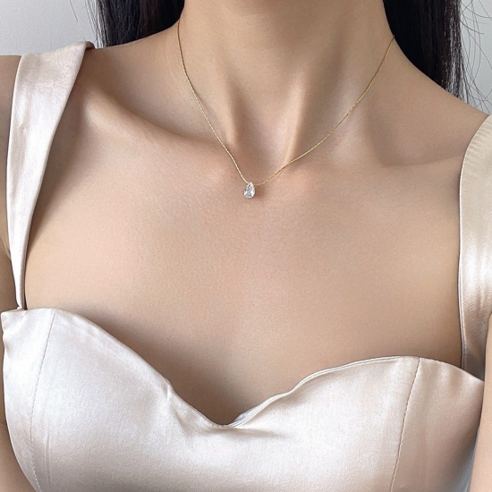 Picture of Wholesale Drop Clear Rhinestone Pendant Charm Necklace, Multicolor 304 Stainless Steel Women's Eco-friendly Exquisite Stylish Gift Jewelry For Retailer
