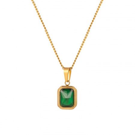 Picture of Wholesale Octagon Pendant Charm Necklace, 18K Gold Plated 304 Stainless Steel & Rhinestone Women's Eco-friendly Exquisite Stylish Gift Jewelry For Retailer