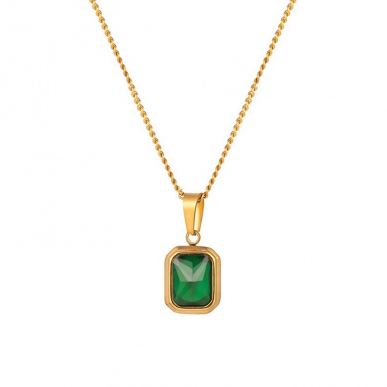 Picture of Wholesale Octagon Pendant Charm Necklace, 18K Gold Plated 304 Stainless Steel & Rhinestone Women's Eco-friendly Exquisite Stylish Gift Jewelry For Retailer