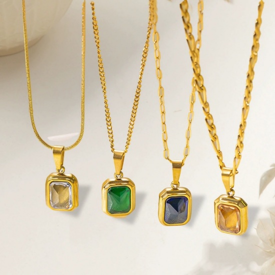 Picture of Wholesale Octagon Pendant Charm Necklace, 18K Gold Plated 304 Stainless Steel & Rhinestone Women's Eco-friendly Exquisite Stylish Gift Jewelry For Retailer