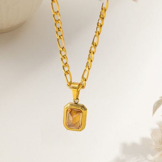 Picture of Wholesale Octagon Pendant Charm Necklace, 18K Gold Plated 304 Stainless Steel & Rhinestone Women's Eco-friendly Exquisite Stylish Gift Jewelry For Retailer