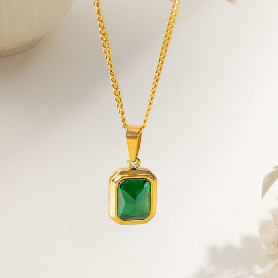 Picture of Wholesale Octagon Pendant Charm Necklace, 18K Gold Plated 304 Stainless Steel & Rhinestone Women's Eco-friendly Exquisite Stylish Gift Jewelry For Retailer