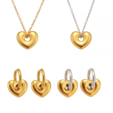 Immagine di Cuore Collana & Orecchino All'Ingrosso, Multicolore 304 Acciaio Inossidabile Donne Ecologico San Valentino Elegante Regalo Gioielli Per Rivenditore, 1 Pz