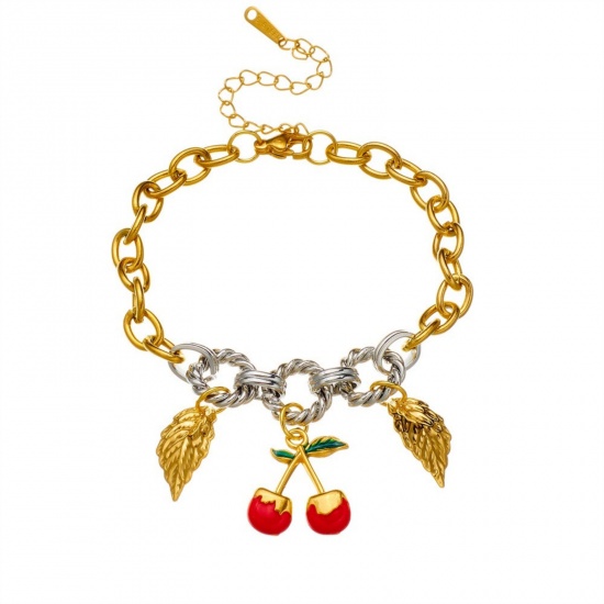 Picture of Wholesale 304 Stainless Steel Charm Bracelets, Silver Tone & 18K Gold Plated Eco-friendly PVD Vacuum Plating, Women's Stylish Gift Jewelry Supply