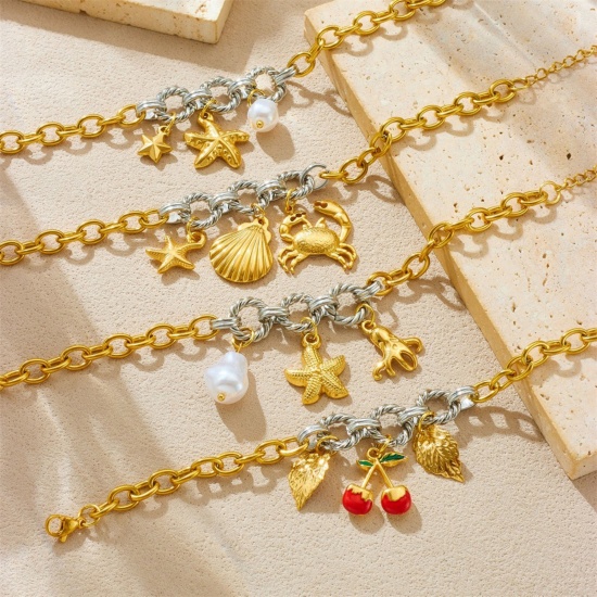 Picture of Wholesale 304 Stainless Steel Charm Bracelets, Silver Tone & 18K Gold Plated Eco-friendly PVD Vacuum Plating, Women's Stylish Gift Jewelry Supply