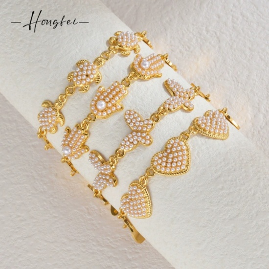 Picture of Wholesale Acrylic Imitation Pearl 304 Stainless Steel Bracelets, 18K Gold Plated Eco-friendly, Women's Simple Stylish Gift Jewelry Supply