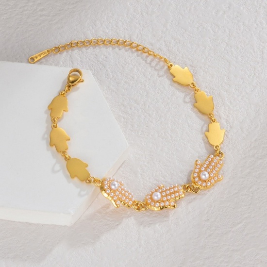 Picture of Wholesale Acrylic Imitation Pearl 304 Stainless Steel Bracelets, 18K Gold Plated Eco-friendly, Women's Simple Stylish Gift Jewelry Supply