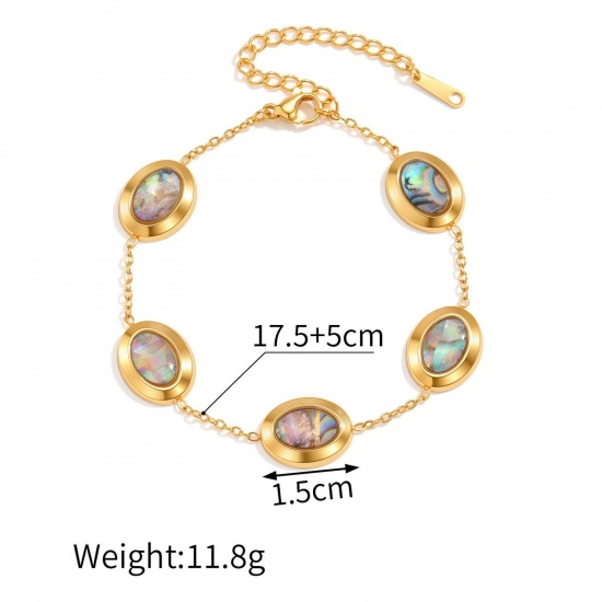 Picture of Wholesale 304 Stainless Steel & Natural Shell Station Bracelet, 18K Gold Plated Eco-friendly, Women's Exquisite Stylish Gift Jewelry Supply, 18cm(7.1") + 5cm(2") long
