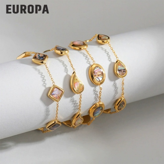 Picture of Wholesale 304 Stainless Steel & Natural Shell Station Bracelet, 18K Gold Plated Eco-friendly, Women's Exquisite Stylish Gift Jewelry Supply, 18cm(7.1") + 5cm(2") long