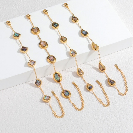 Picture of Wholesale 304 Stainless Steel & Natural Shell Station Bracelet, 18K Gold Plated Eco-friendly, Women's Exquisite Stylish Gift Jewelry Supply, 18cm(7.1") + 5cm(2") long