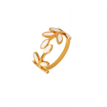 Immagine di Donne Regalo Foglia Smalto Aperto Regolabile Anello All'Ingrosso, Placcato Oro 18K 304 Acciaio Inossidabile, Placcatura Sottovuoto PVD Ecologica Squisito Elegante Fornitura di Gioielli, 17.5mm (taglia di US: 7.25), 1 Pz