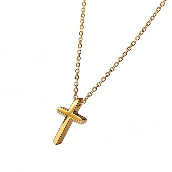 Picture of Wholesale Cross Pendant Charm Necklace, Multicolor 304 Stainless Steel Link Cable Chain, Women's Eco-friendly Religious Retro Gift Jewelry For Retailer, 40cm(15.7") + 5cm(2") long
