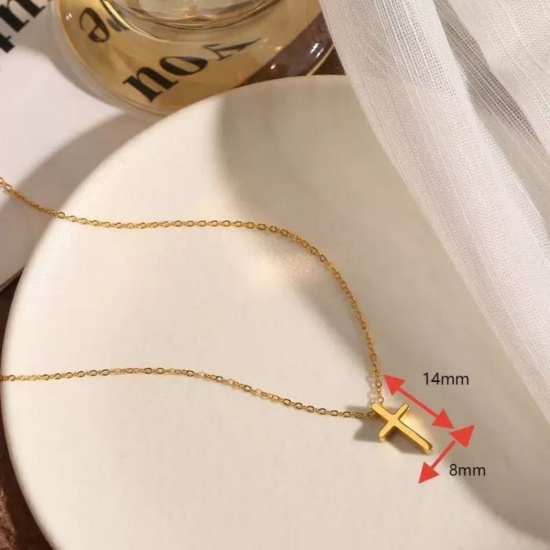 Picture of Wholesale Cross Pendant Charm Necklace, Multicolor 304 Stainless Steel Link Cable Chain, Women's Eco-friendly Religious Retro Gift Jewelry For Retailer, 40cm(15.7") + 5cm(2") long