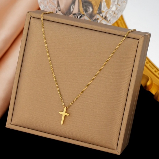 Picture of Wholesale Cross Pendant Charm Necklace, Multicolor 304 Stainless Steel Link Cable Chain, Women's Eco-friendly Religious Retro Gift Jewelry For Retailer, 40cm(15.7") + 5cm(2") long