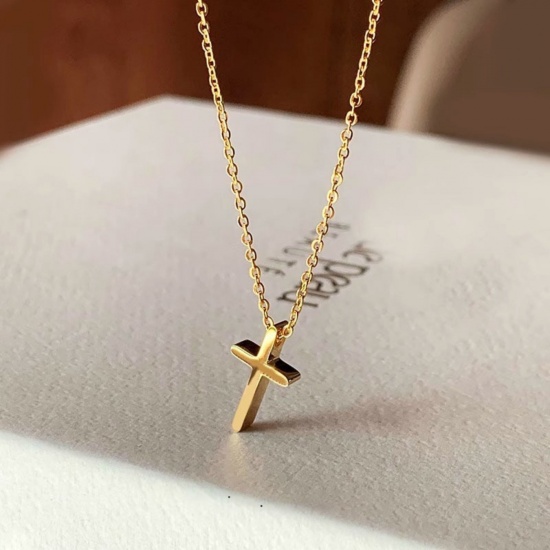 Picture of Wholesale Cross Pendant Charm Necklace, Multicolor 304 Stainless Steel Link Cable Chain, Women's Eco-friendly Religious Retro Gift Jewelry For Retailer, 40cm(15.7") + 5cm(2") long