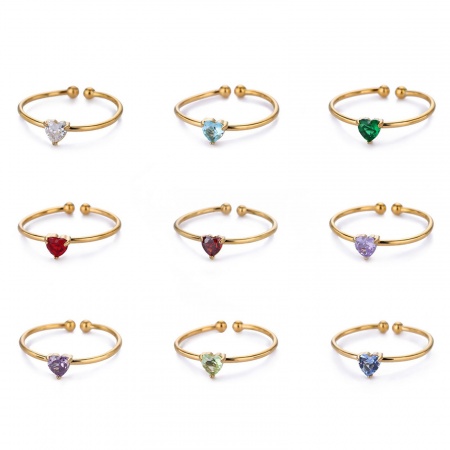 Picture of Wholesale Women's Gift Heart Open Rings, 18K Gold Plated 304 Stainless Steel & Cubic Zirconia, Eco-friendly Valentine's Day Stylish Jewelry Supply