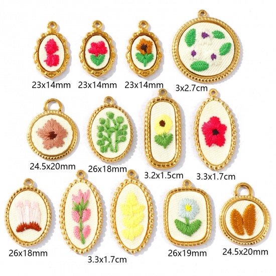 Immagine di 2 Pz PVD Ecologica Anti-Ossidante Ipoallergenico 304 Acciaio Inossidabile Ciondoli All'Ingrosso 18K Vero Oro Placcato Multicolore Geometrica Fiore Fatto Ricamato