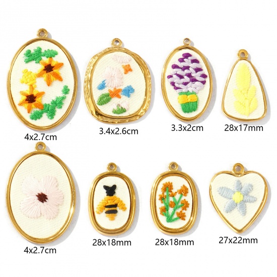 Immagine di 2 Pz PVD Ecologica Anti-Ossidante Ipoallergenico 304 Acciaio Inossidabile Ciondoli All'Ingrosso 18K Vero Oro Placcato Multicolore Geometrica Fiore Fatto Ricamato