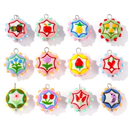 Immagine di 2 Pz Ecologico 304 Acciaio Inossidabile & Resina Ciondoli All'Ingrosso Tono Argento Multicolore Smalto Fiore 22mm x 19mm
