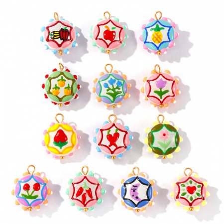 Immagine di 2 Pz PVD Ecologica Impermeabile Anti-Ossidante Ipoallergenico 304 Acciaio Inossidabile & Resina Ciondoli All'Ingrosso 18K Vero Oro Placcato Multicolore Smalto Fiore 22mm x 19mm