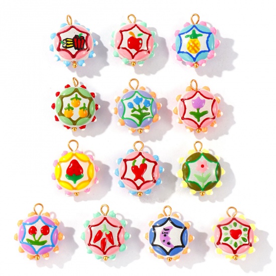 Picture of Eco-friendly PVD Waterproof Anti-Tarnish Hypoallergenic 304 Stainless Steel & Resin Charms Wholesale 18K Real Gold Plated Multicolor Enamel Flower 22mm x 19mm