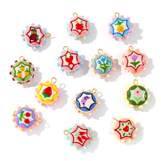 Picture of Eco-friendly PVD Waterproof Anti-Tarnish Hypoallergenic 304 Stainless Steel & Resin Charms Wholesale 18K Real Gold Plated Multicolor Enamel Flower 22mm x 19mm