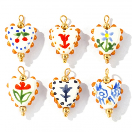 Immagine di 2 Pz PVD Ecologica Impermeabile Anti-Ossidante Ipoallergenico 304 Acciaio Inossidabile & Resina San Valentino Ciondoli All'Ingrosso 18K Vero Oro Placcato Multicolore Smalto Cuore Dipinto 25mm x 17mm