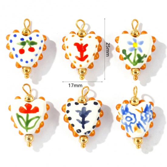 Imagen de 2 Unidades PVD Ecológico Impermeable Antioxidante Hipoalergénico 304 Acero Inoxidable & Resina día de San Valentín Colgantes Al Por Mayor 18K Oro Real Chapado Multicolor Esmalte Corazón Pintado 25mm x 17mm