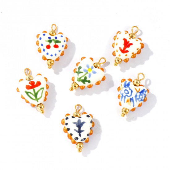Imagen de 2 Unidades PVD Ecológico Impermeable Antioxidante Hipoalergénico 304 Acero Inoxidable & Resina día de San Valentín Colgantes Al Por Mayor 18K Oro Real Chapado Multicolor Esmalte Corazón Pintado 25mm x 17mm