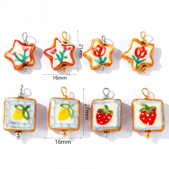 Picture of Eco-friendly 304 Stainless Steel & Resin Charms Wholesale Multicolor Multicolor Enamel Pentagram Star Painted 21mm x 16mm