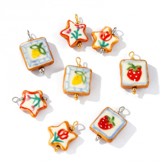 Picture of Eco-friendly 304 Stainless Steel & Resin Charms Wholesale Multicolor Multicolor Enamel Pentagram Star Painted 21mm x 16mm
