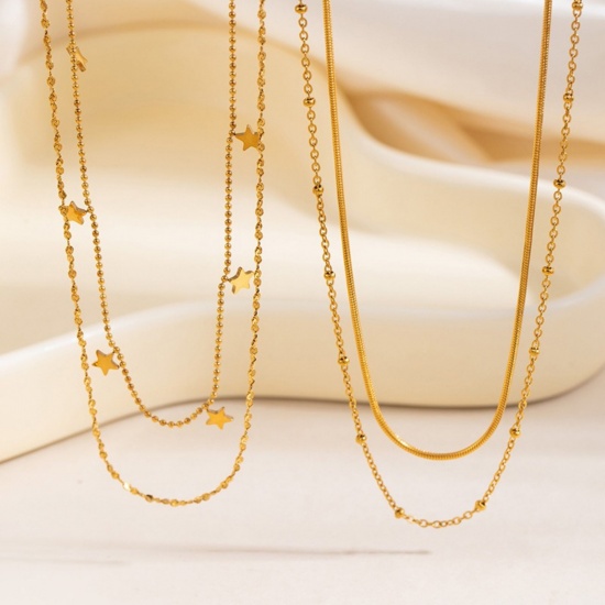 Picture of Wholesale Multilayer Layered Necklace, 18K Gold Plated 304 Stainless Steel Women's Eco-friendly PVD Simple Stylish Gift Jewelry For Retailer