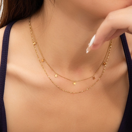 Picture of Wholesale Multilayer Layered Necklace, 18K Gold Plated 304 Stainless Steel Women's Eco-friendly PVD Simple Stylish Gift Jewelry For Retailer