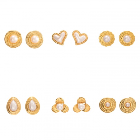 Picture of Wholesale Exquisite Stylish Ear Post Stud Earrings, Imitation Pearl 18K Gold Plated 304 Stainless Steel, Women's Eco-friendly PVD Gift Jewelry Supply
