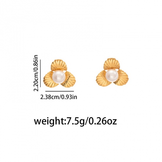 Immagine di Squisito Elegante Orecchini a Perno All'Ingrosso, Imitata Perla Placcato Oro 18K 304 Acciaio Inossidabile, Donne PVD Ecologica Regalo Fornitura di Gioielli, 1 Paio