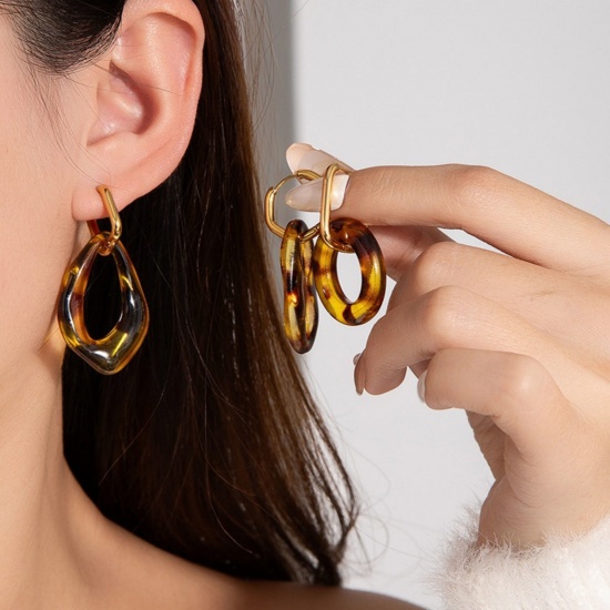 Picture of Wholesale Exquisite Stylish Earrings, Amber 18K Gold Plated 304 Stainless Steel, Women's Eco-friendly PVD Gift Jewelry Supply